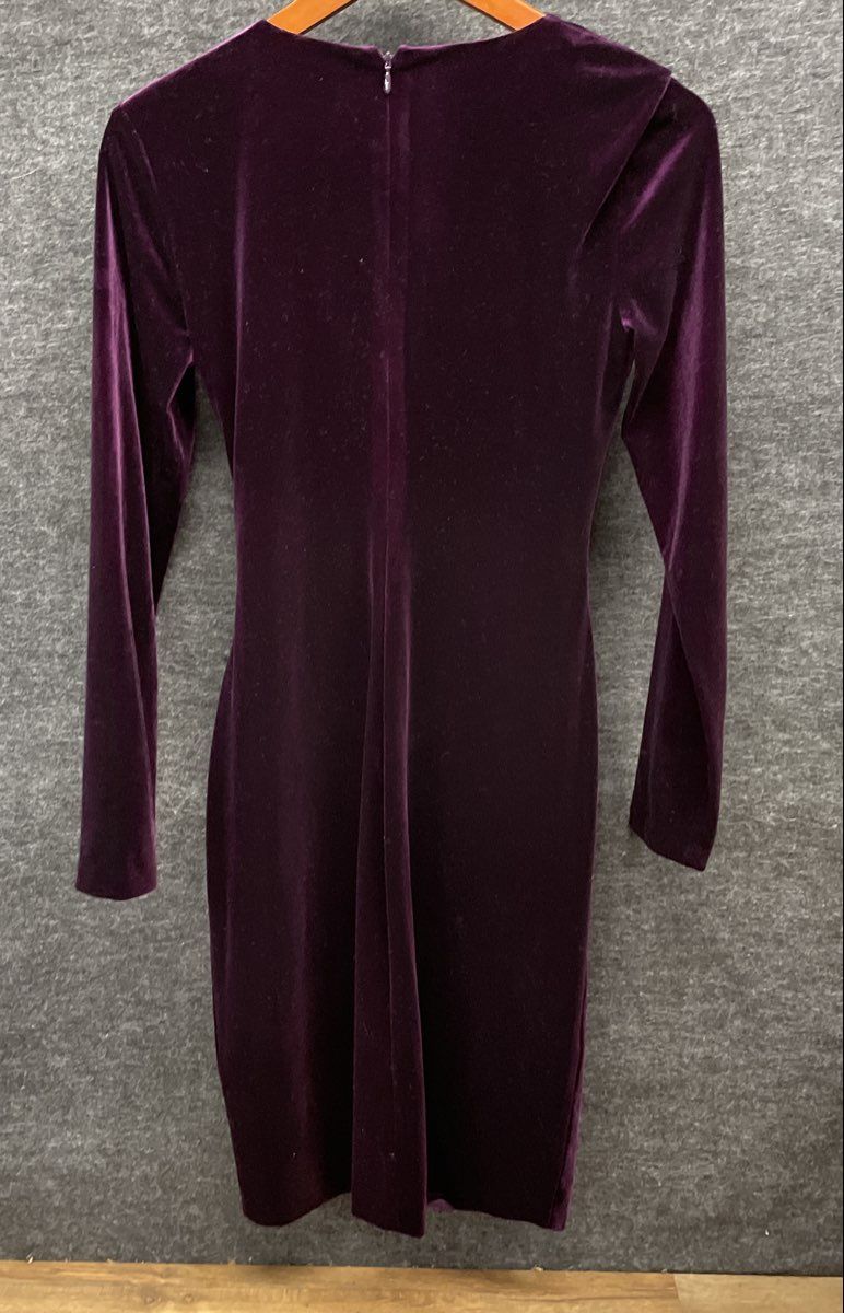 DKNY Women's Purple Velvet Long Sleeve Ruched Sheath Dress Size 2
