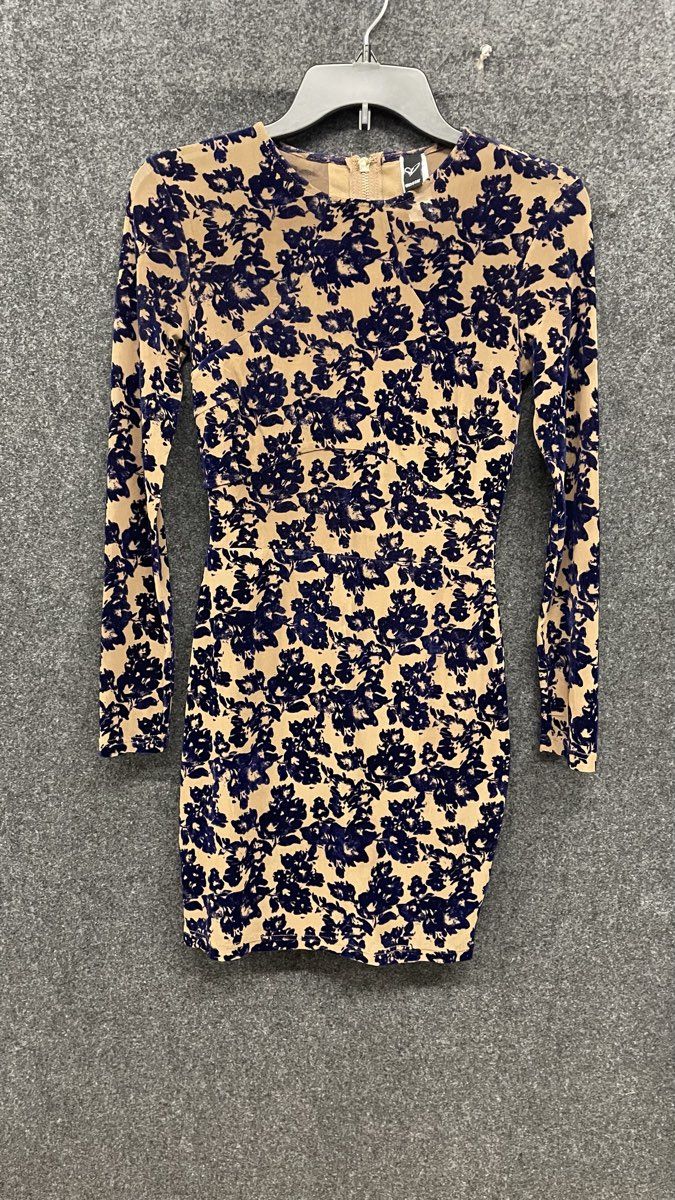 Windsor Women's Nude Navy Floral Mesh Long Sleeve Bodycon Dress Sz S