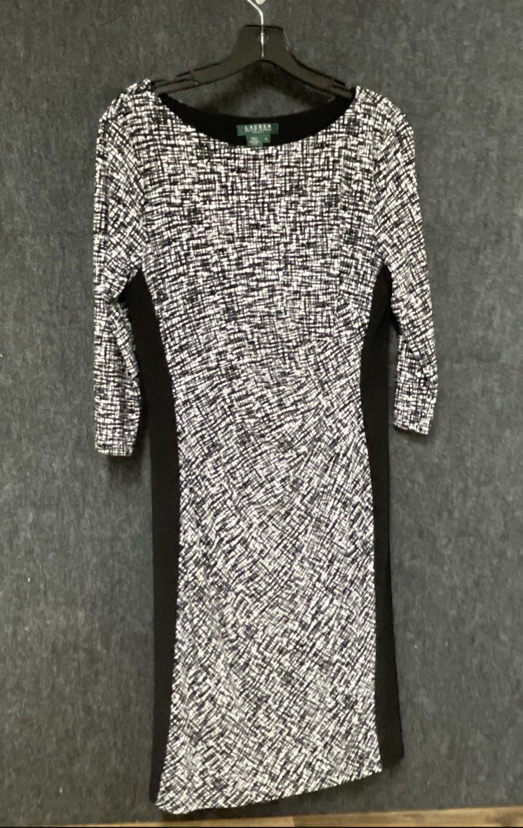 Lauren Ralph Lauren Women's Black White Geometric Print Sheath Dress Size 10