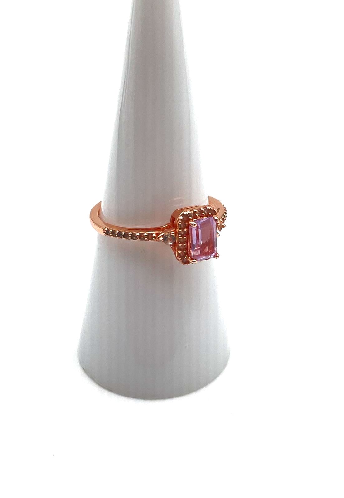 Rose Gold Plated 925 Sterling Silver Amethyst Ring w/ Diamond Accents 1.8g
