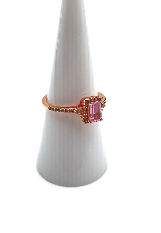 Rose Gold Plated 925 Sterling Silver Amethyst Ring w/ Diamond Accents 1.8g
