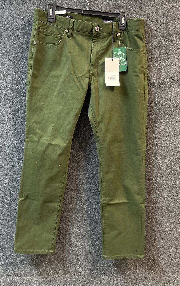 7Diamonds Men's Clifton Slim Straight Olive Cotton Pants NWT Sz 32x30