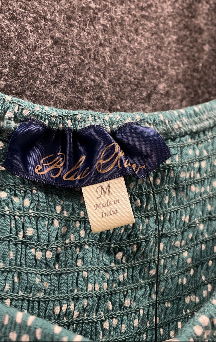 Blue Rain Women's Green Polka Dot Smocked Square Neck Crop Top Blouse M NWT