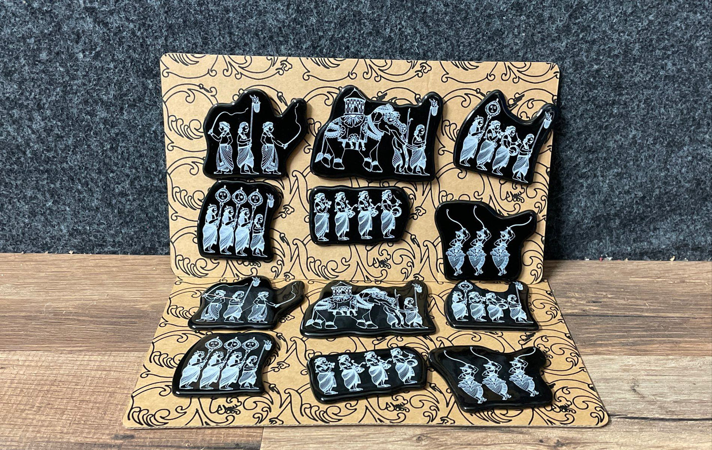 19pc Sri Lanka Kandy Perahera Festival Elephant Magnet Set Black & White