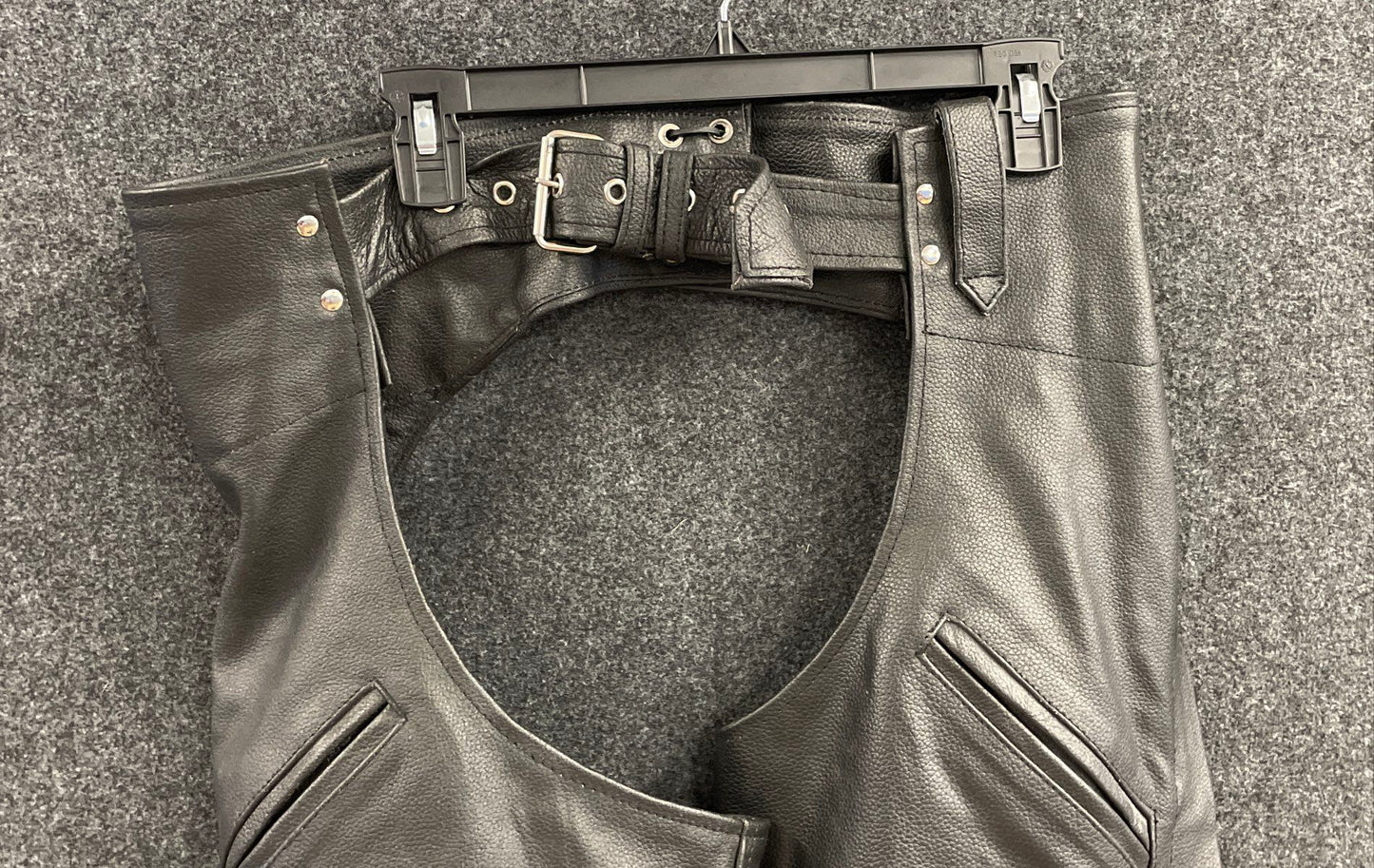 Genuine Leather Unisex Black Motorcycle Riding Chaps Lace Up Back Buckle Sz M