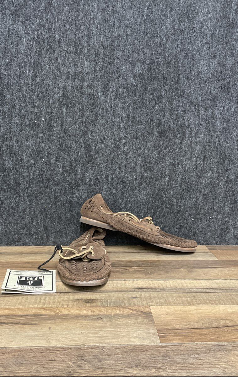 Frye Quincy Woven Boat Brown Leather Moccasin Shoes Size 5.5 M