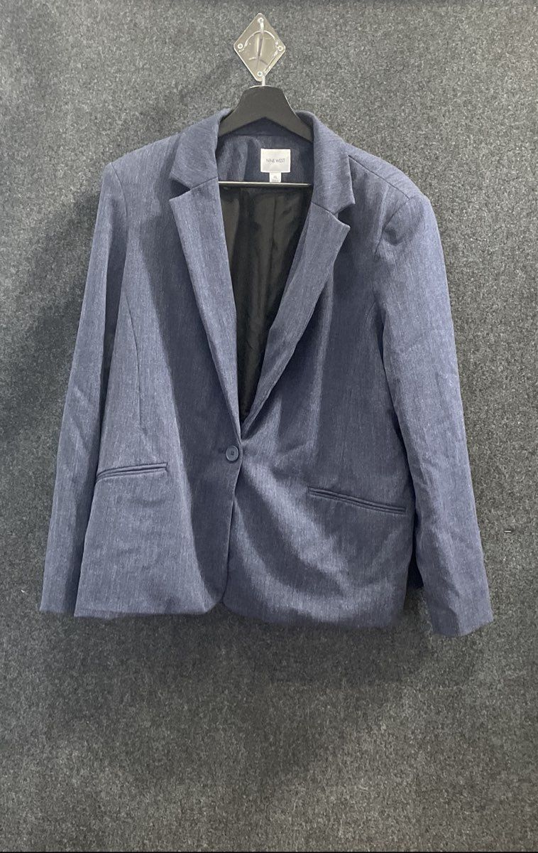 Nine West Women's Dark Blue Heathered Single Button Blazer Suit Jacket Sz XL