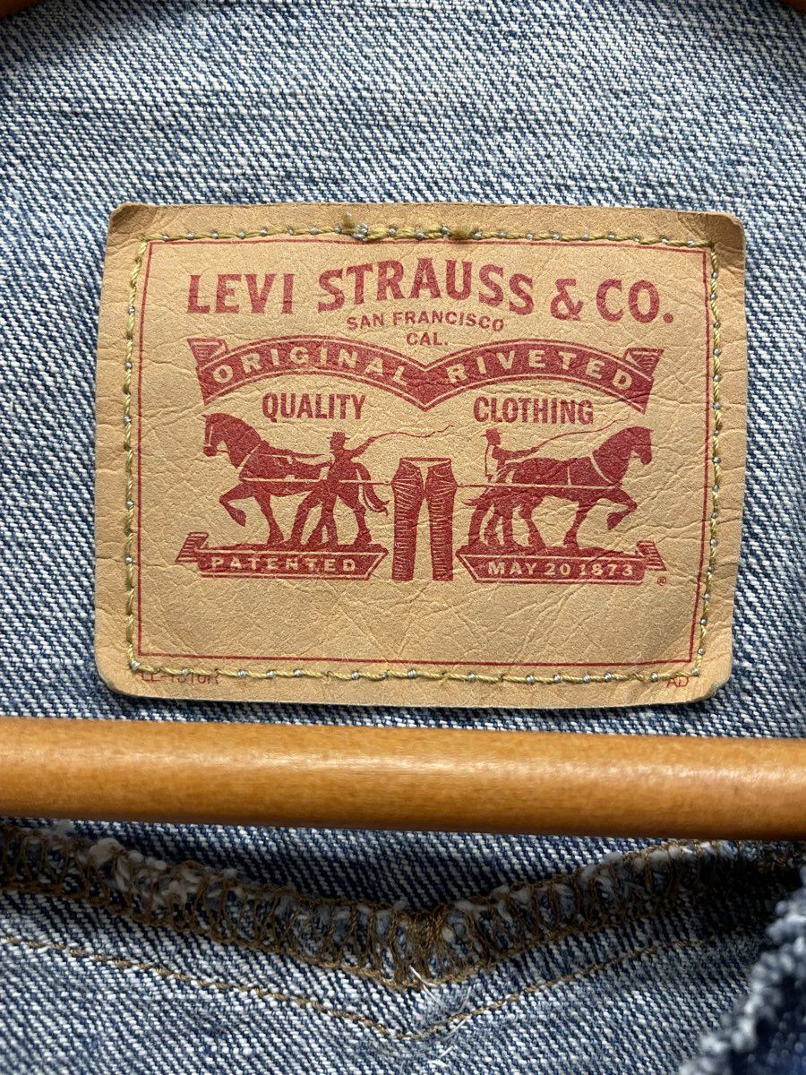Levi Strauss Lace Trim Eyelet Ruffle Sleeve Deconstructed Jean Jacket Sz M