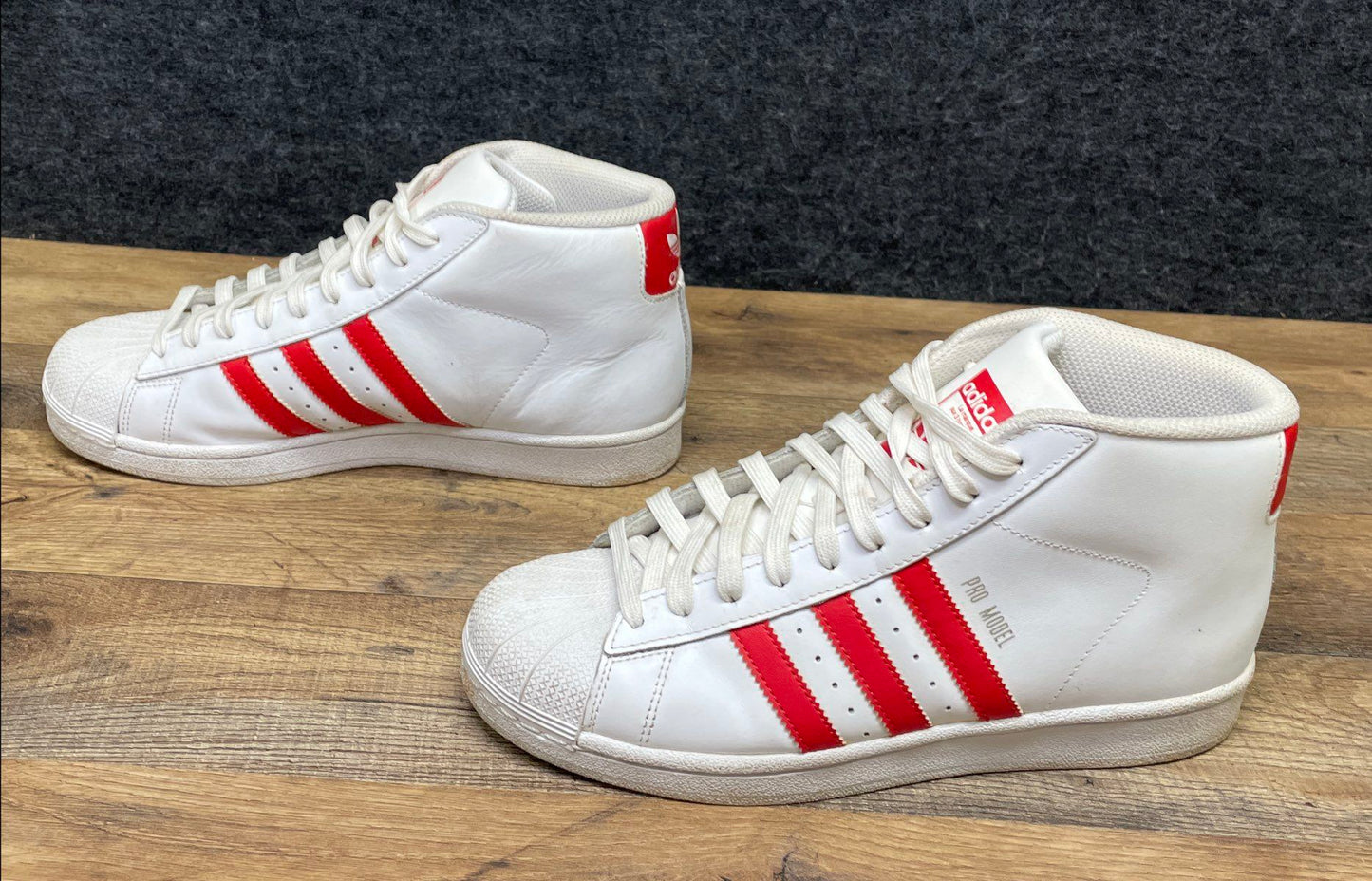 Adidas Pro Model White Red Leather Shell Toe Mid Top Sneakers Size 8