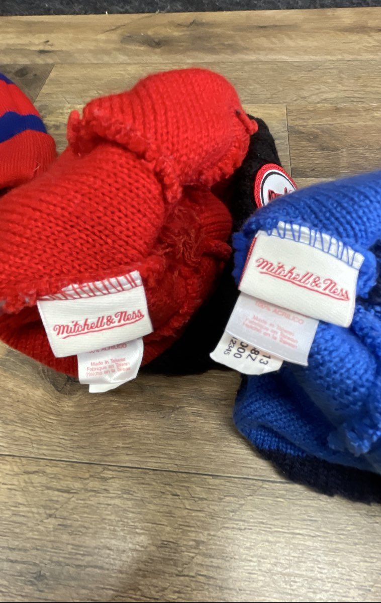 Lot of 3 New Era Mitchell & Ness NFL NBA Pom Pom Beanie Hat One Size