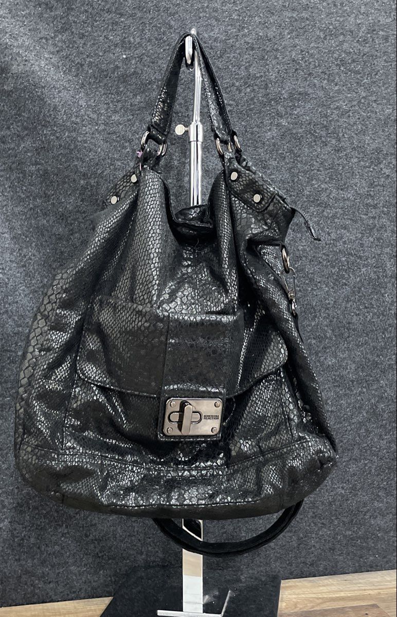 Kenneth Cole Reaction Black Snakeskin Embossed Leather Hobo Shoulder Bag