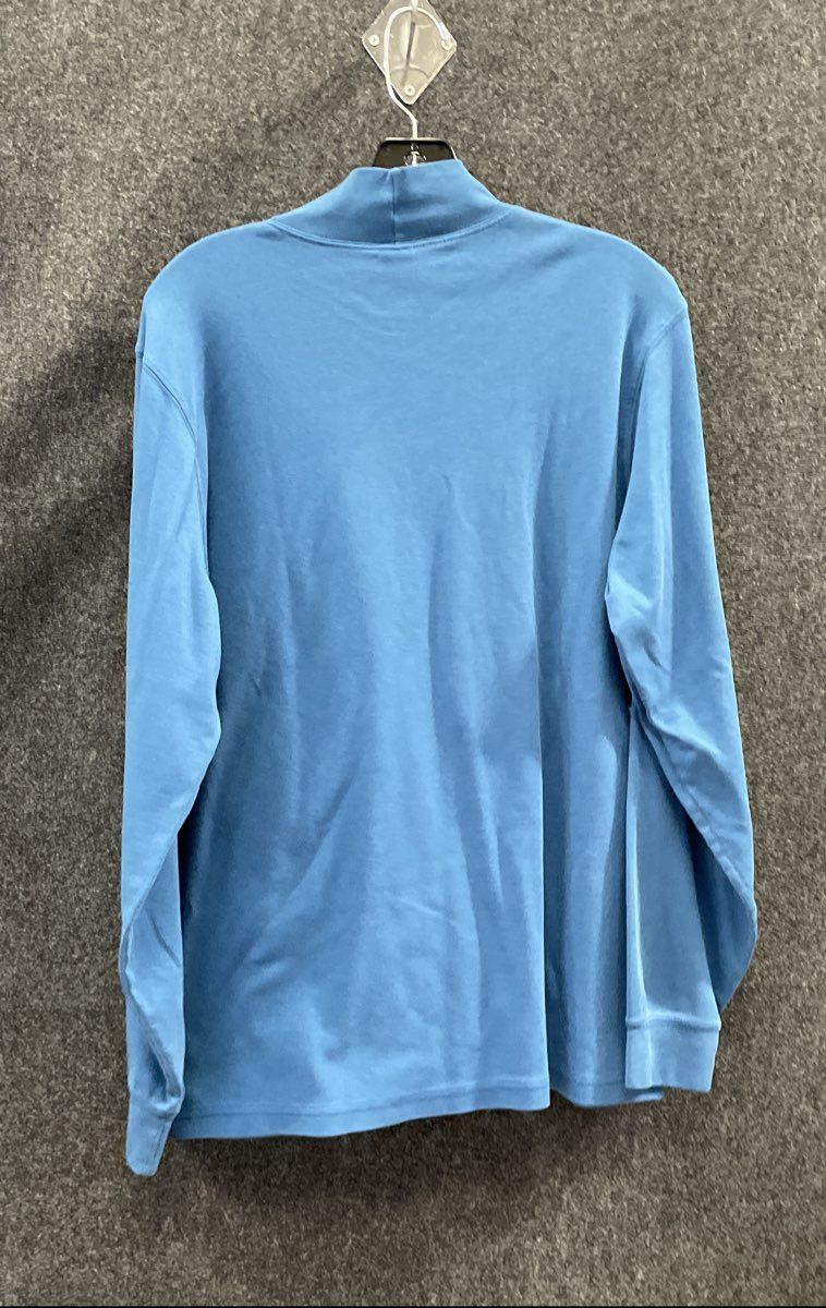 Land's End Men's Blue Long Sleeve Mock Neck Cotton Shirt Size M 38-40