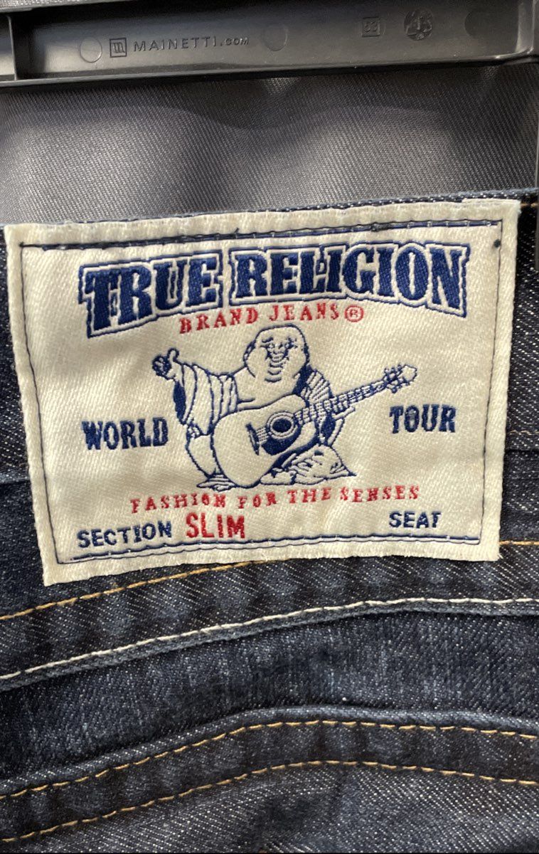 True Religion Men's Blue Slim Fit Embroidered Flap Pocket Denim Jeans Sz 38