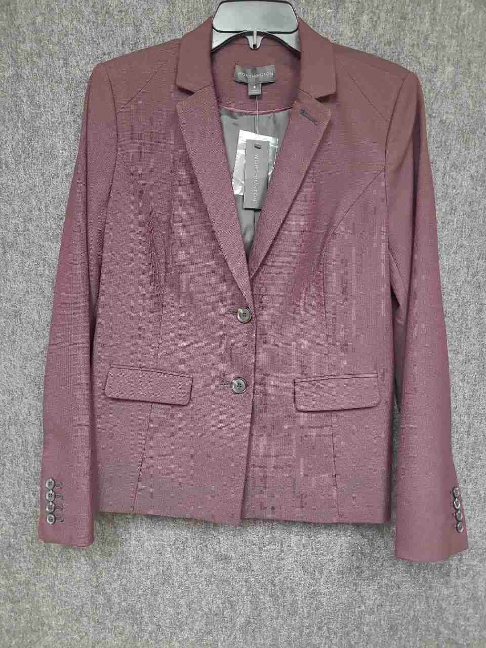 Worthington Women's Blazer Burgundy Textured 2-Button Lined Sz 8 NWT