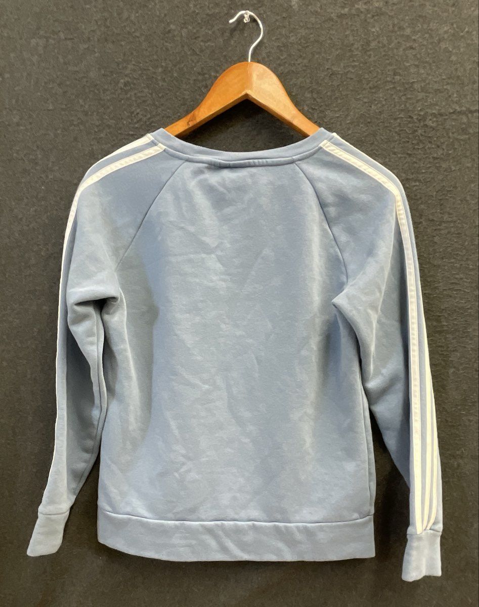 Adidas Women's Light Blue 3-Stripe Raglan Crewneck Pullover Sweatshirt Sz S