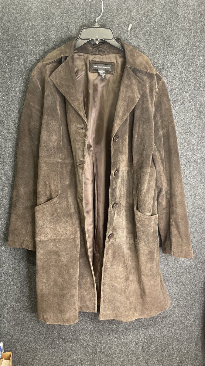New York & Company Women's Brown Suede Leather 4-Button Car Coat Jacket Sz XL
