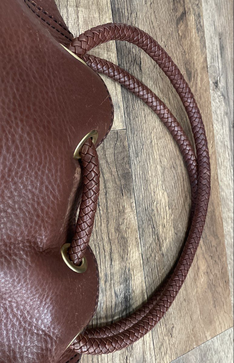 Cole Haan Brown Pebbled Leather Braided Handle Large Shoulder Bag Handbag
