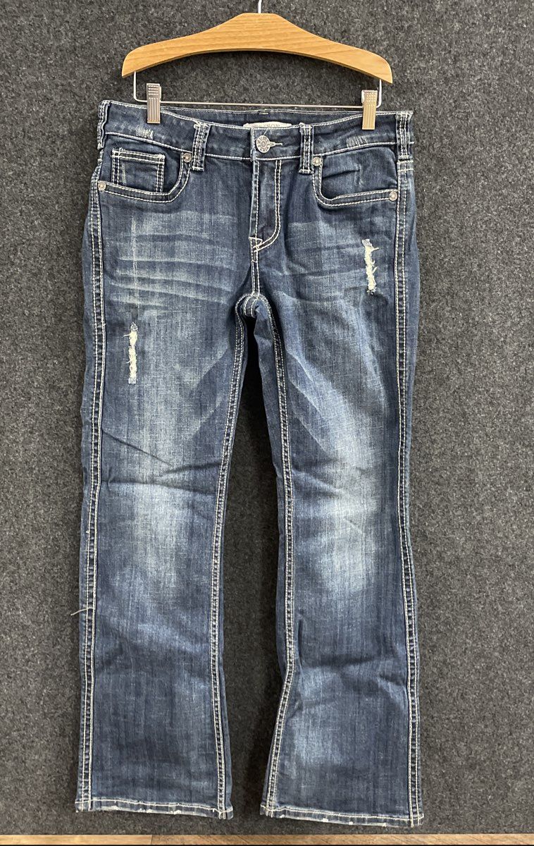 Stetson Women's Blue Embellished Studded Flap Pocket Bootcut Jeans Size 10 Reg