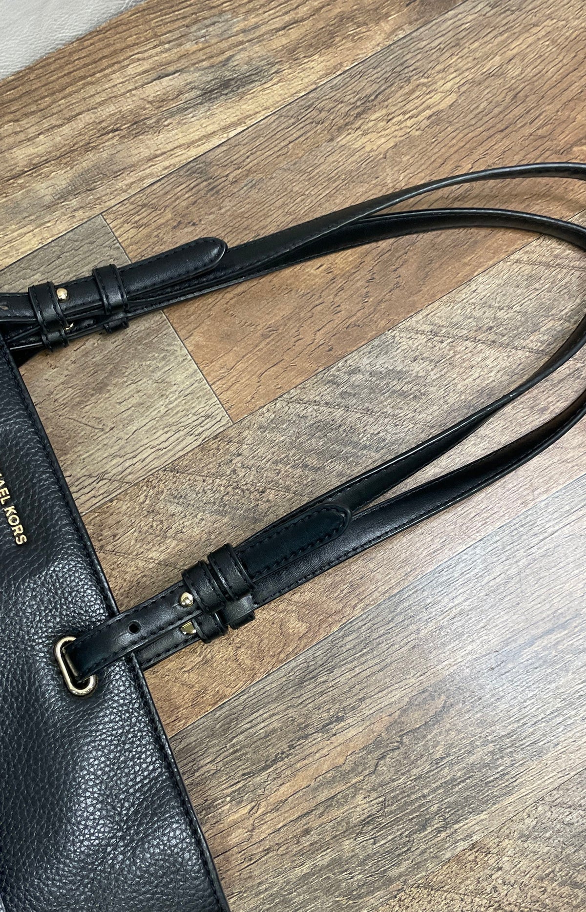 Michael Kors Black Pebbled Leather Charlotte Tote Bag Gold Hardware