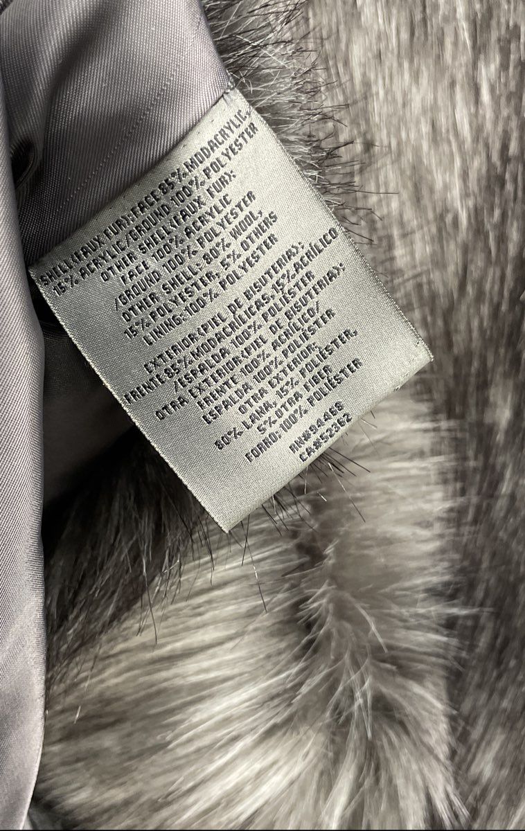 Vera Wang Women's Gray Faux Fur Open Front Wool Blend Coat Sz XL
