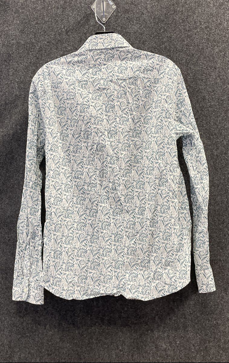 Michael Kors Men's White Aqua Blue Floral Print Slim Fit Button Down Shirt Sz M