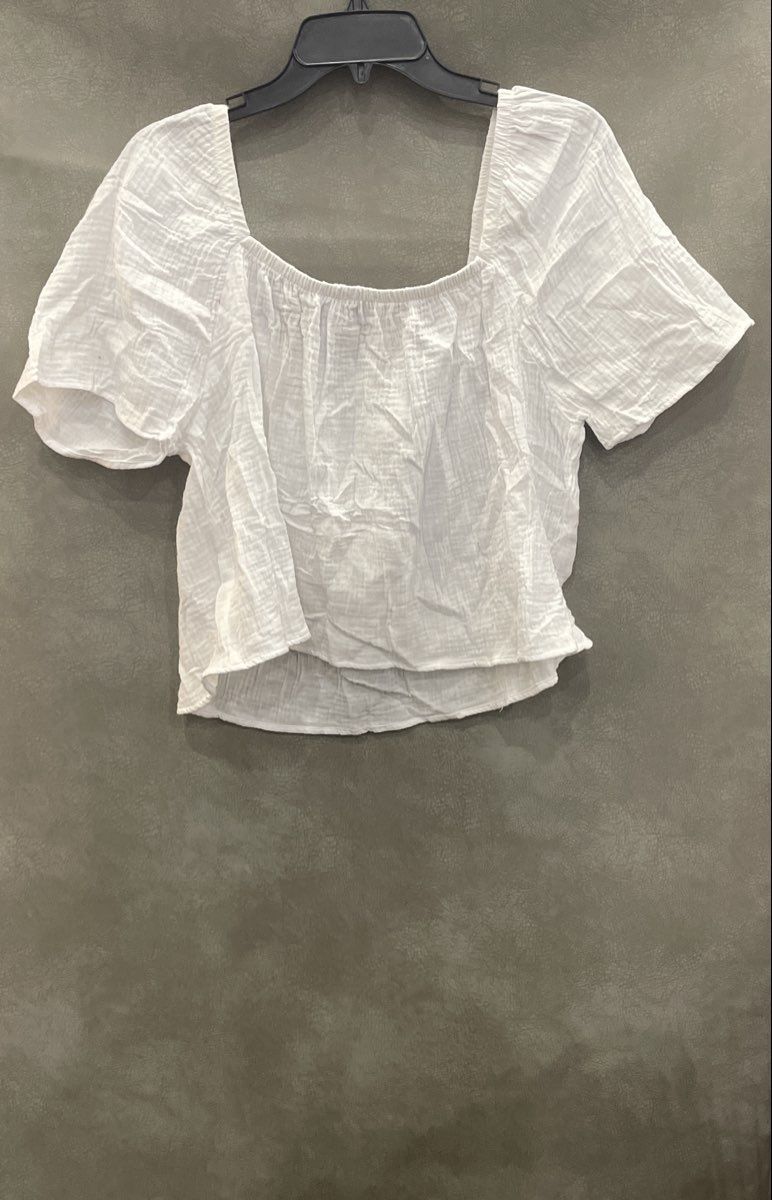 nlt Women's White Cotton Gauze Square Neck Short Sleeve Top Made in USA Sz 1XL