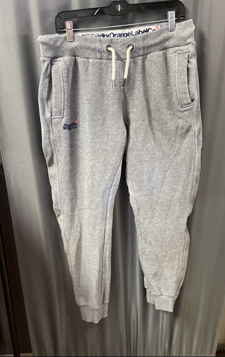 Superdry Men's Gray Orange Label Slim Fit Fleece Joggers Sweatpants Sz L