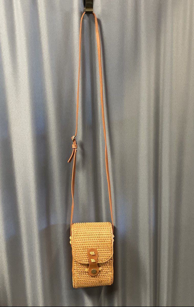 Unbranded Brown Woven Rattan Wicker Box Crossbody Bag Floral Lining