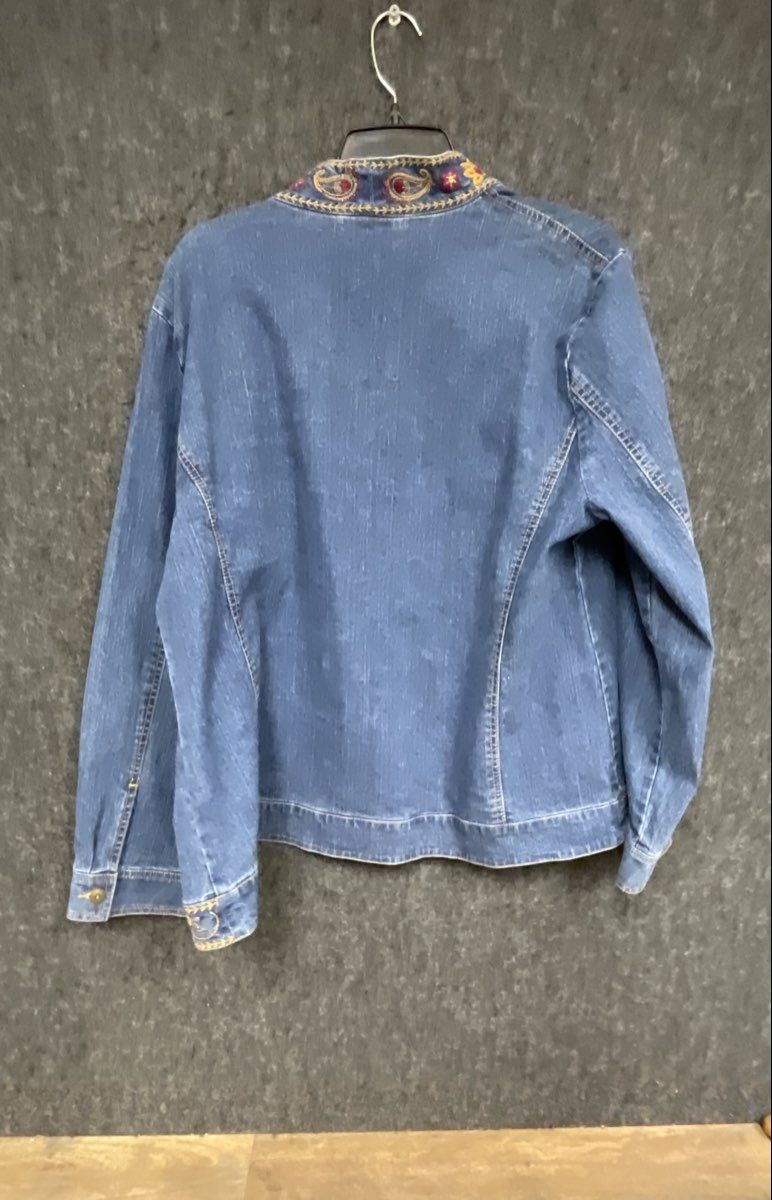 Vintage Y2K Alfred Dunner Women's Blue Denim Paisley Embroidered Jacket Sz 18