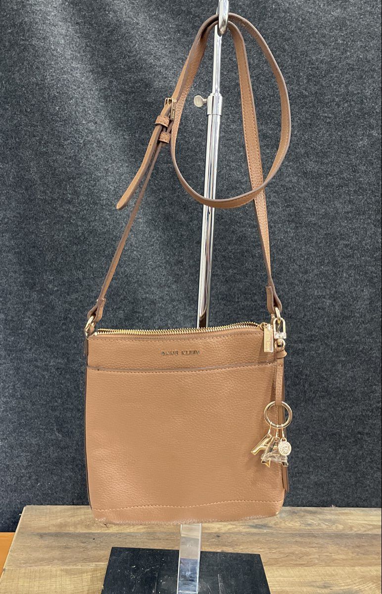 Anne Klein Coffee Brown Pebbled Crossbody Bag Gold Hardware Charms