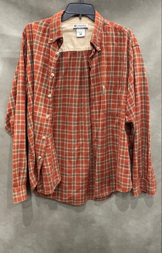 Columbia Men's Orange Plaid Casual Long Sleeve Cotton Button Up Shirt Sz M