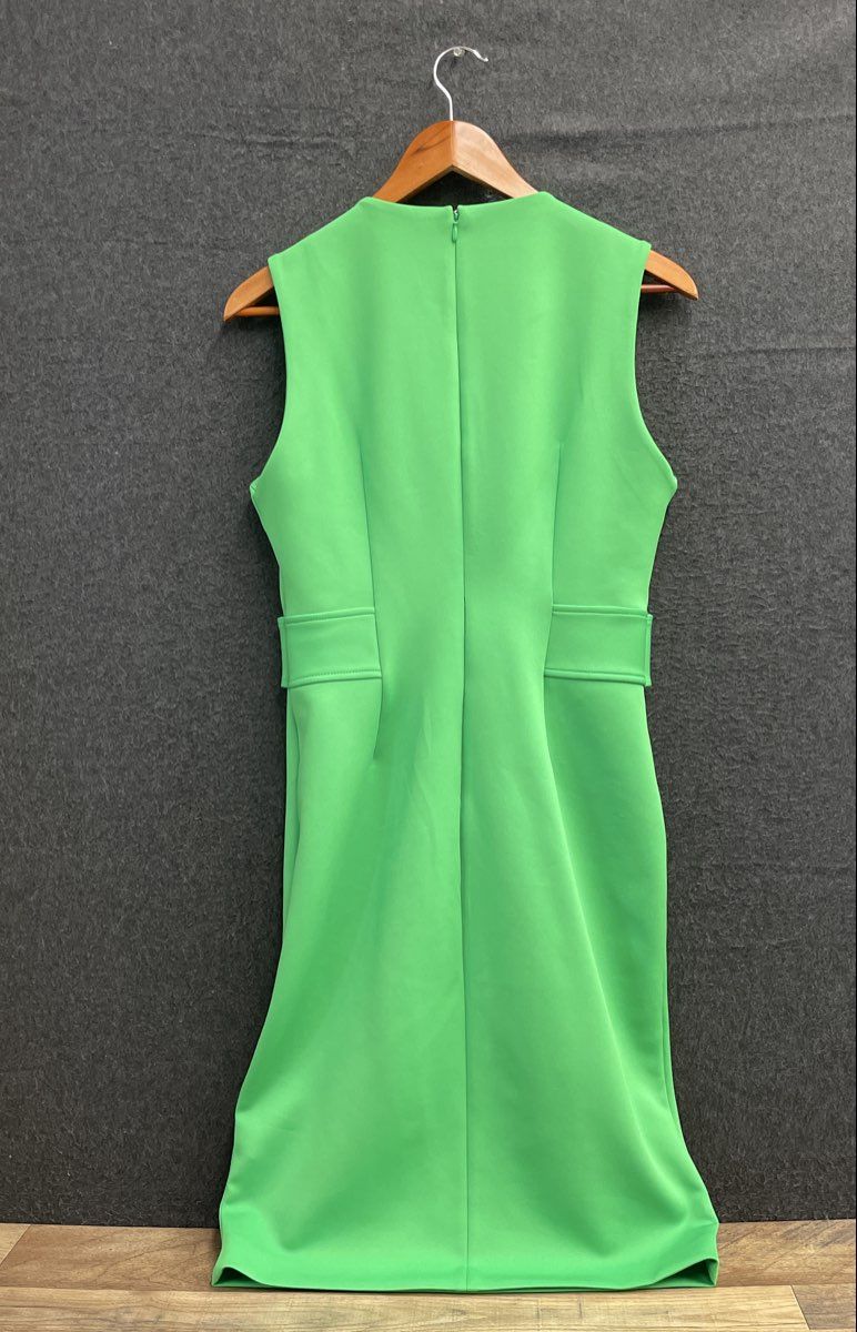 Halston Women's Green Sleeveless Sheath Dress Gold Chain Link Waist Sz 6 NWT