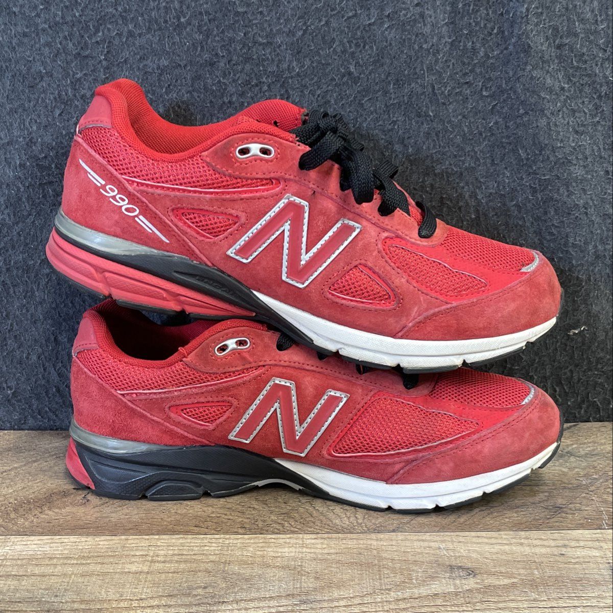 New Balance 990v4 Red Suede Mesh Running Shoes KJ990RDG Boy's Size 7