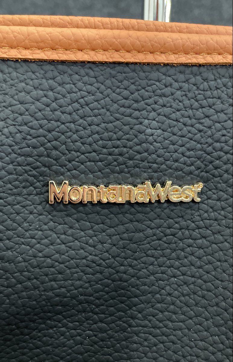 Montana West Black Tan Pebbled Vegan Leather Tote Handbag Gold Hardware