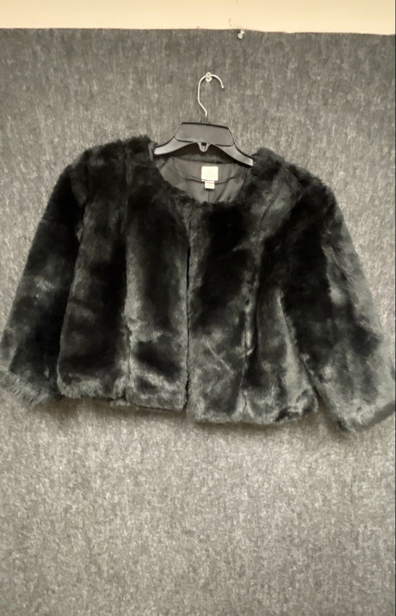 LC Lauren Conrad Women's Black Faux Fur Cropped Jacket Bolero Sz S