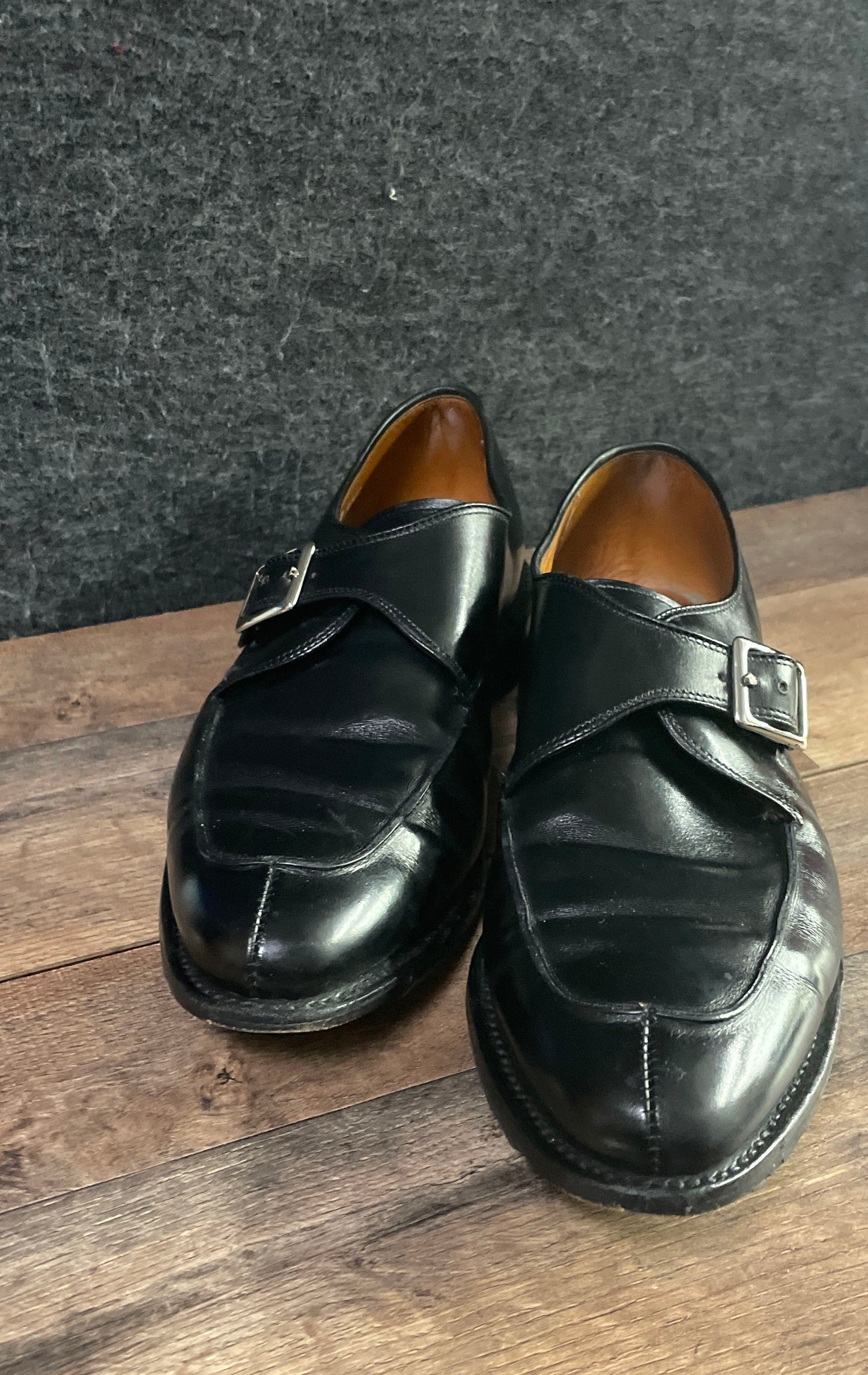 Allen Edmonds Fairfield Black Leather Single Monk Strap Apron Toe Shoes Size 11D