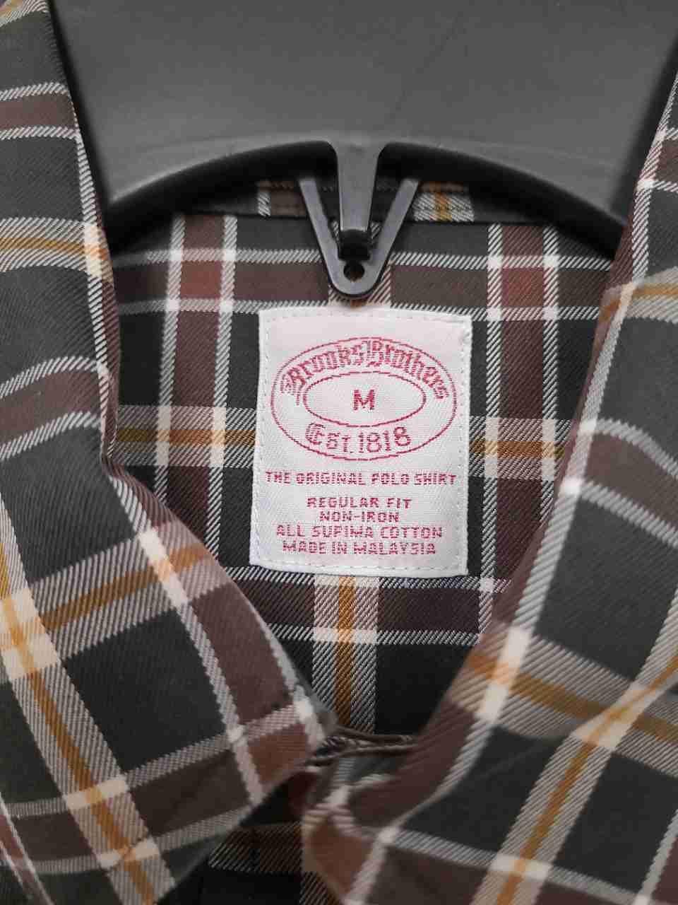 Brooks Brothers Men's Green Brown Plaid Supima Cotton Non-Iron Shirt Sz M