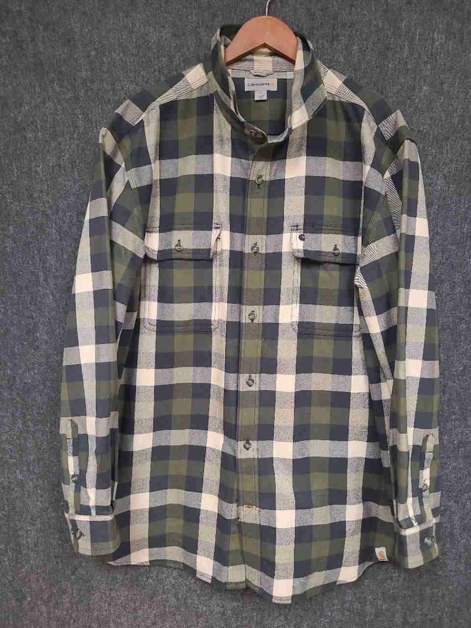 Carhartt Men's Hubbard Plaid Long Sleeve Shirt Green Cream Original Fit XL