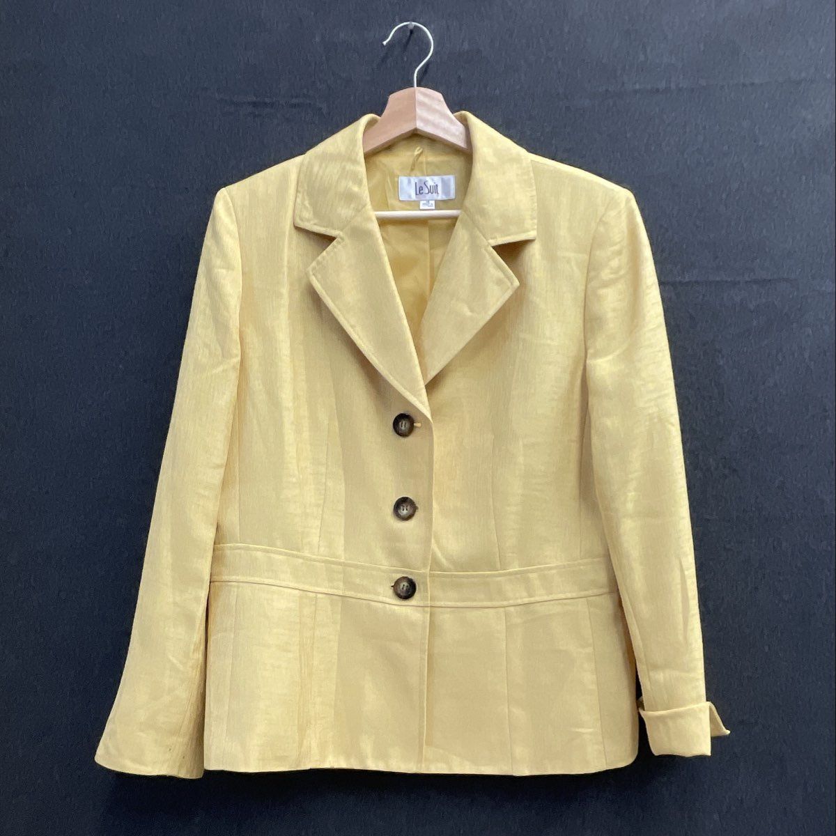 Le Suit Women's Yellow 3-Button Textured Polyester Blazer Sz 14