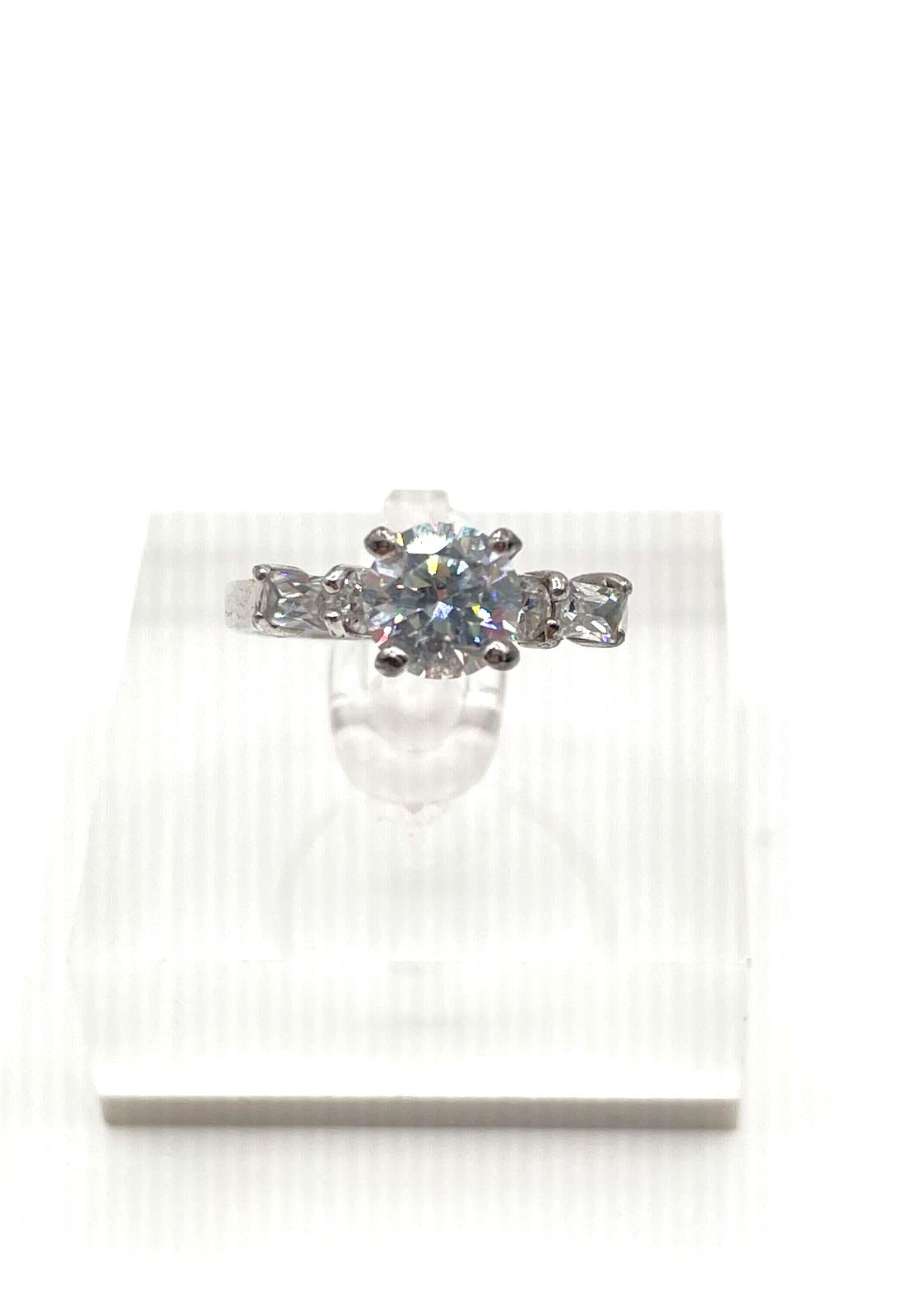 925 Sterling Silver Round & Baguette Cut CZ Ring 3.3g
