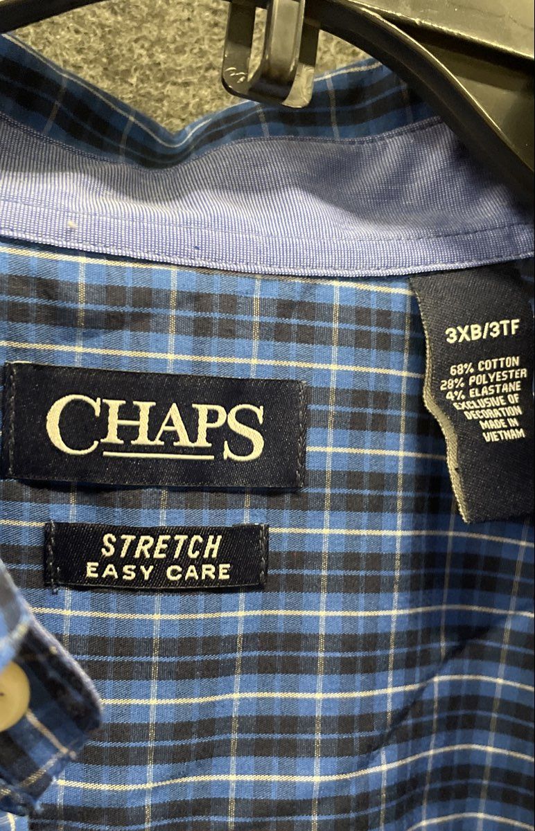 Chaps Men's Blue Plaid Stretch Easy Care Long Sleeve Button Up Shirt NWT Sz 3XB