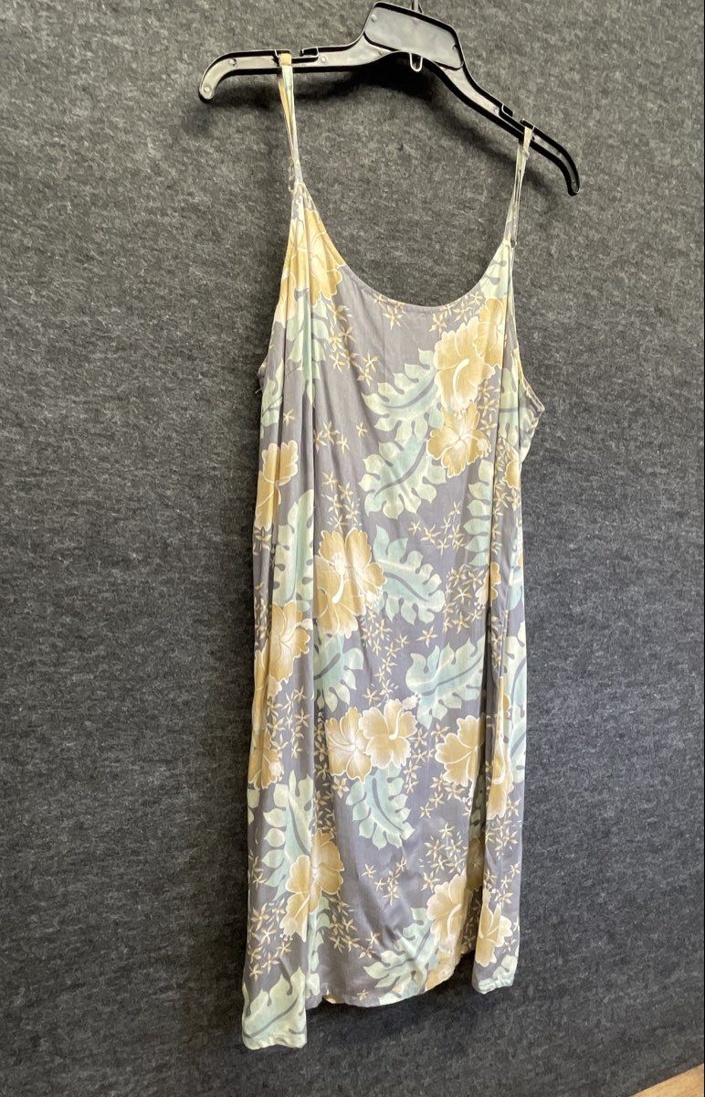 Vintage 90s Coconut Beach Women's Gray Floral Rayon Tropical Slip Dress Sz L