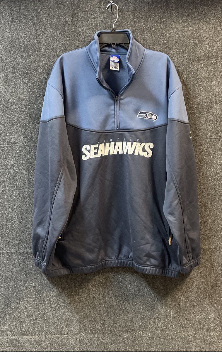 Reebok Men's Seattle Seahawks Quarter Zip Pullover Jacket Blue Two Tone Sz XL