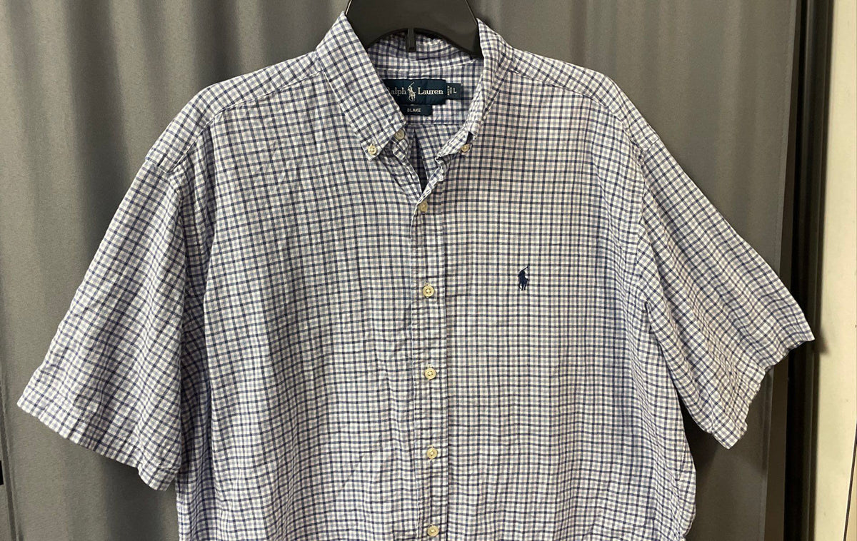 Ralph Lauren Men's Blake Short Sleeve Plaid Button Down Shirt Blue White Sz L