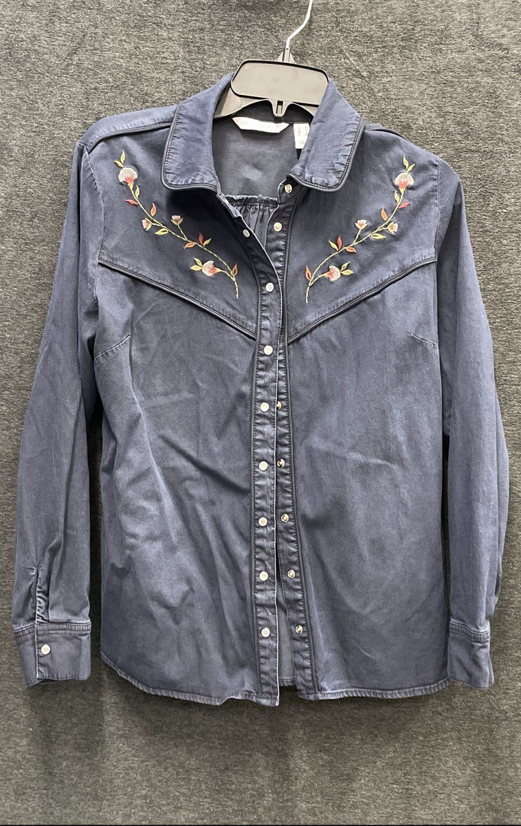 Women's Navy Blue Canyon Retreat Pearl Snap Shirt Size Small