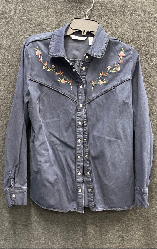 Women's Navy Blue Canyon Retreat Pearl Snap Shirt Size Small
