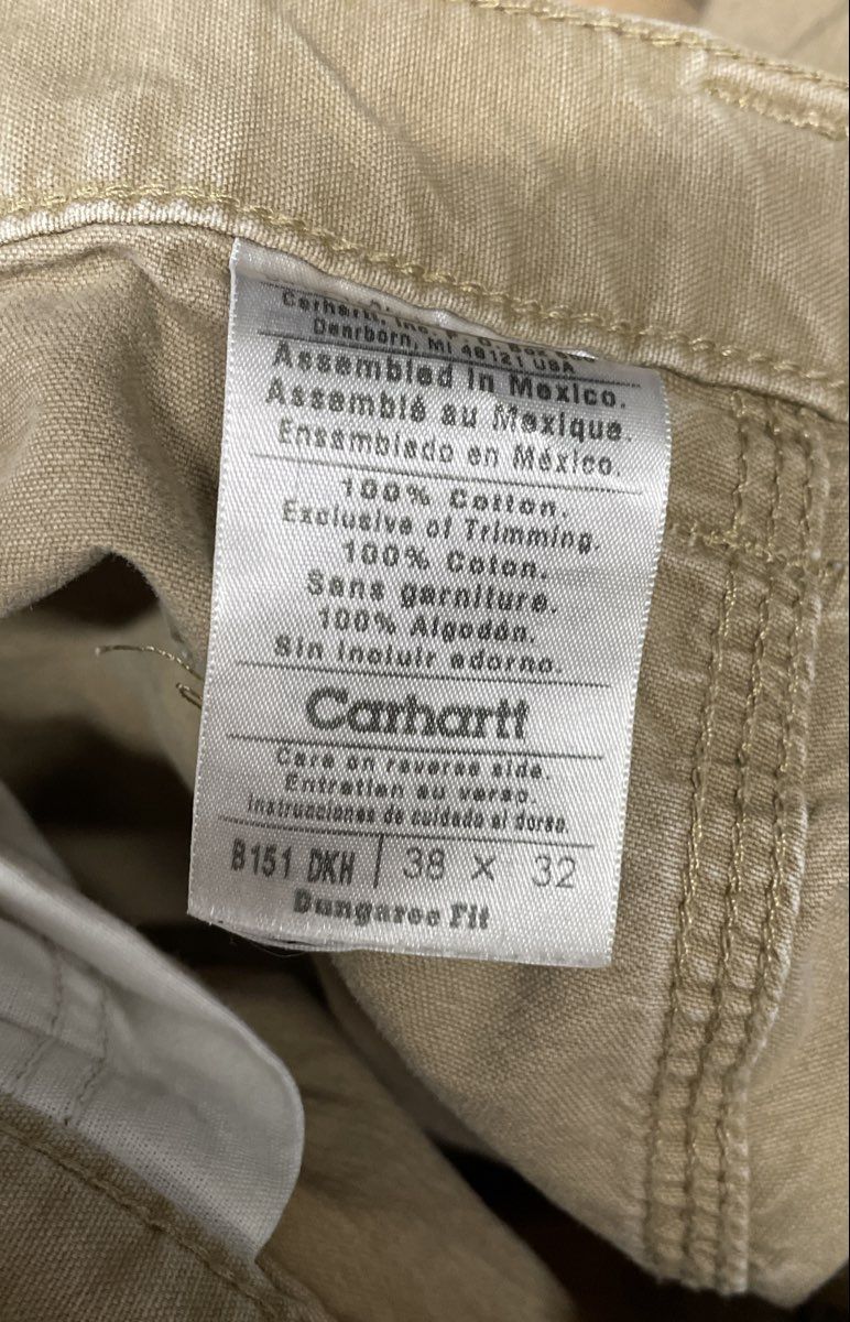 Carhartt Men's B151 Dark Khaki Canvas Work Dungaree Pants Sz 38x32