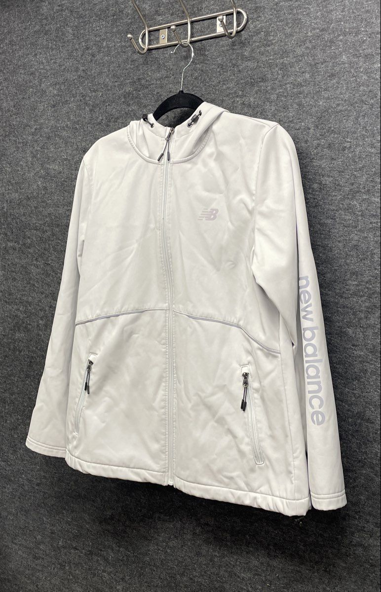 New Balance Women's Gray Softshell Hooded Full Zip Active Jacket Sz XL