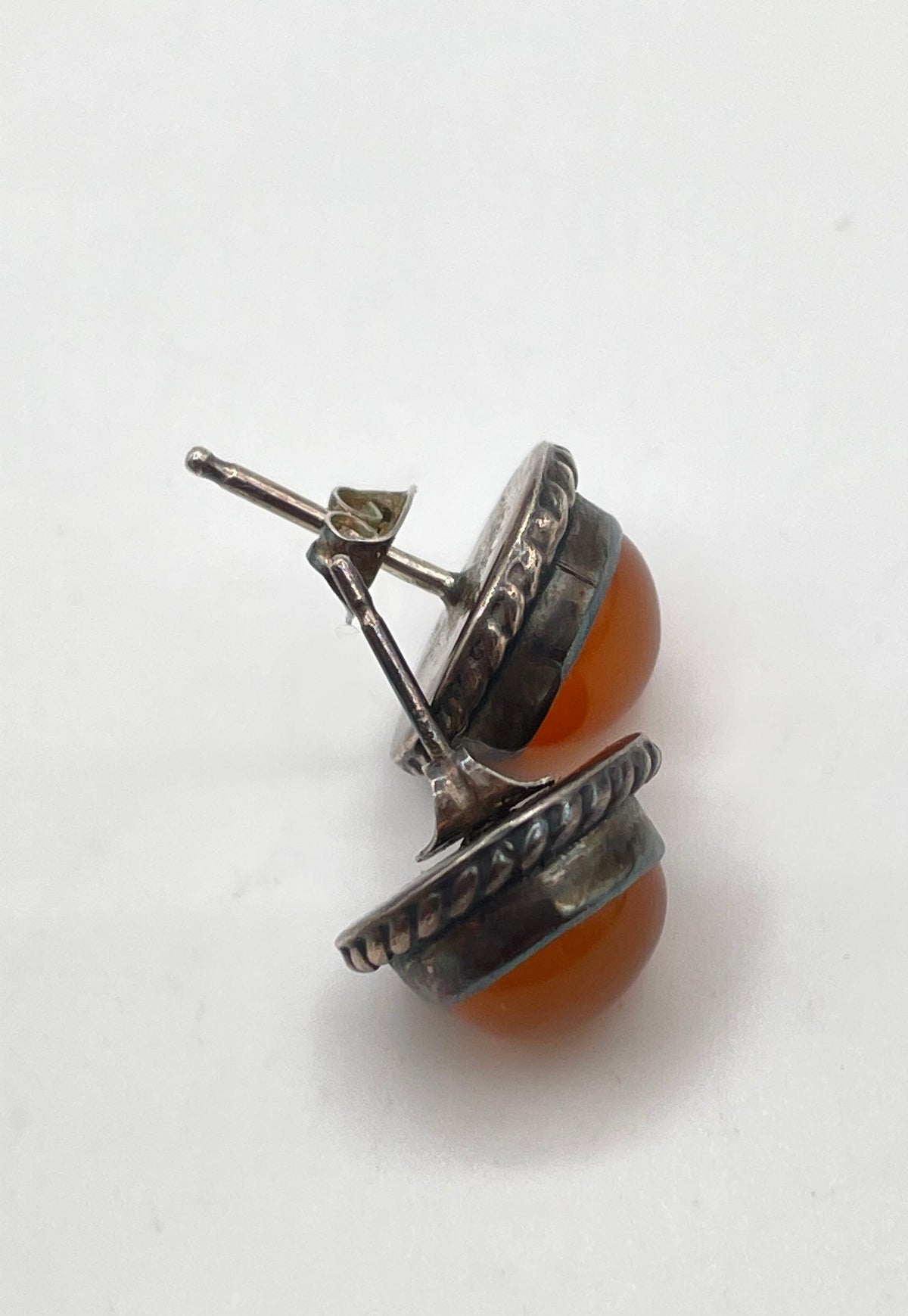 925 Sterling Silver Orange Glass Stone Stud Earrings 3.3g