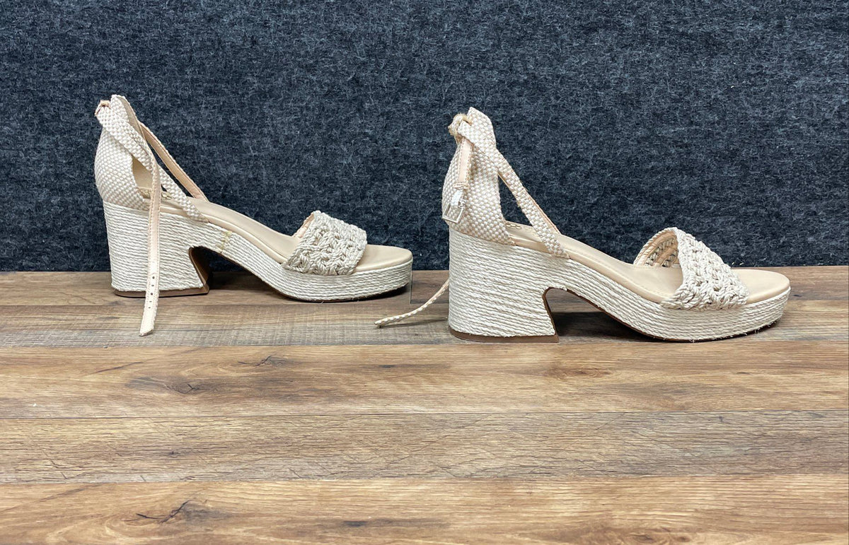Vince Camuto Rania Cream Woven Espadrille Platform Block Heel Sandals Size 10M